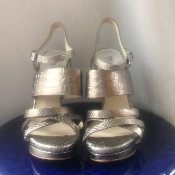 Michael kors NADJA leather embossed metallic platform high heel bronze pewter - Picture 7 of 16